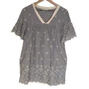 Zara Dress Size XS Blue 100% cotton bell sleeve eyelet mini dress with pockets